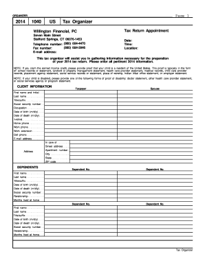 2014 1040 US Tax Organizer