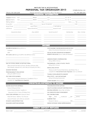 2013 Personal Tax Organizer