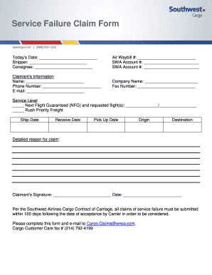 Service Failure Claim Form