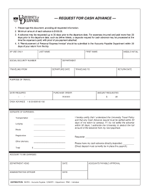 University Cash Advance Request Form
