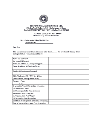 Marine Cargo Claim Form