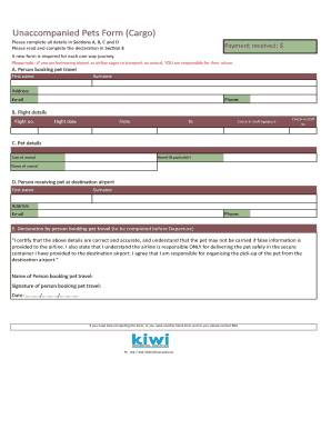 Unaccompanied Pets Cargo Form