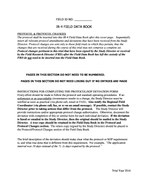 IR-4 Field Data Book Protocol Deviation Form