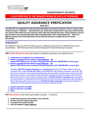 Quality Assurance Verification Form