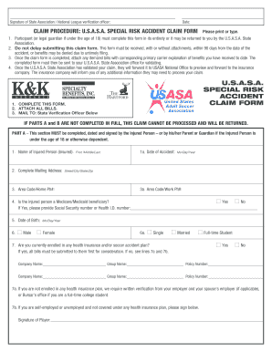 USASA Special Risk Accident Claim Form
