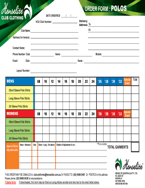 Club Clothing Order Form