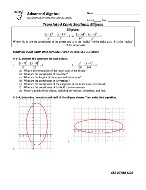 Advanced Algebra Ellipse Worksheet