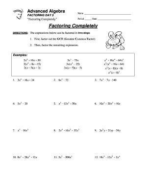 Advanced Algebra Factoring Worksheet