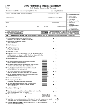 North Carolina D-403 Partnership Income Tax Return