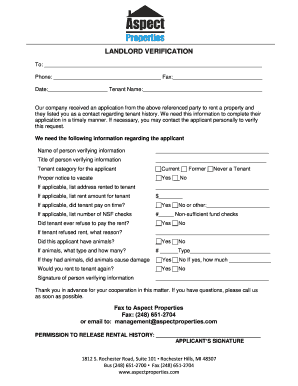Landlord Verification Form