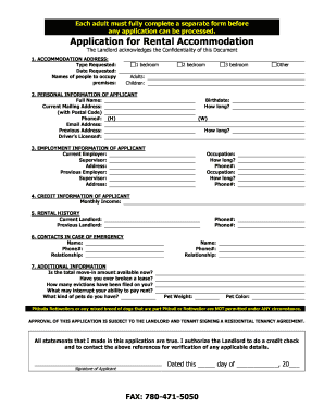 Application for Rental Accommodation