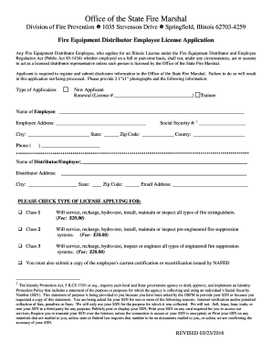 Fire Equipment Distributor Employee License Application