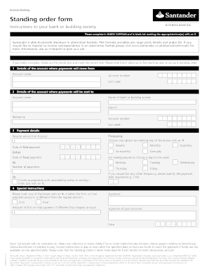 Santander Standing Order Form