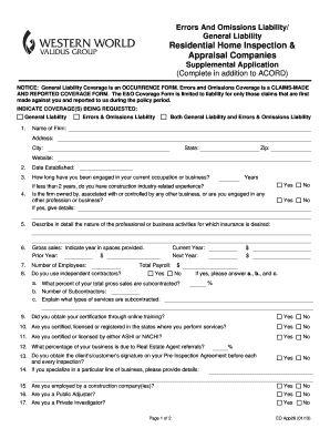 Errors and Omissions Liability Application