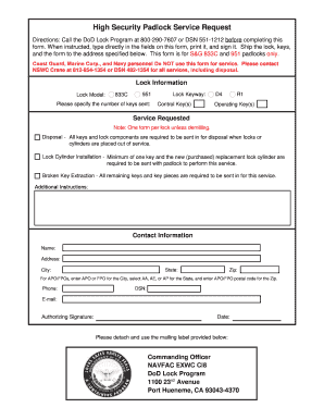 DoD High Security Padlock Service Request