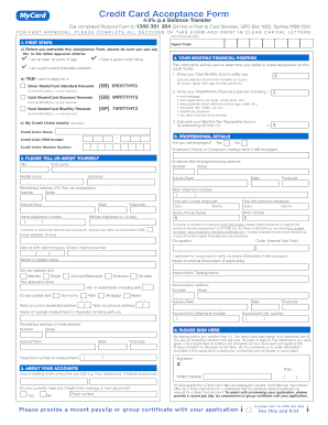 Credit Card Acceptance Form