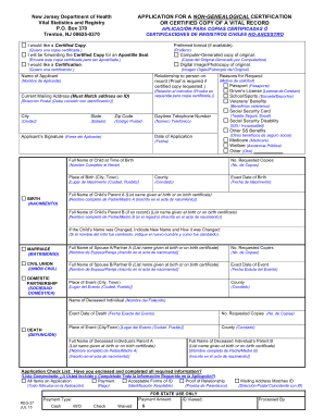 New Jersey Non-Genealogical Vital Record Application