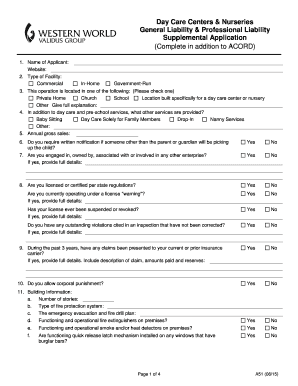 Day Care Center Supplemental Application
