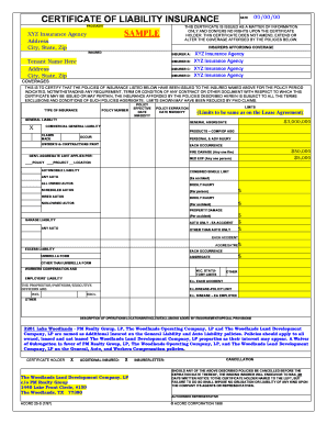 Certificate of Liability Insurance