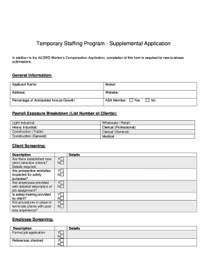 Temporary Staffing Program Supplemental Application