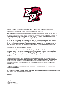 High School Sports Hydration and Safety Letter