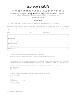 Shandong Weigao Group Medical Polymer AGM Reply Slip