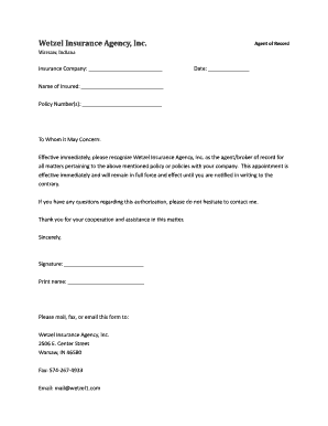 Agent of Record Form