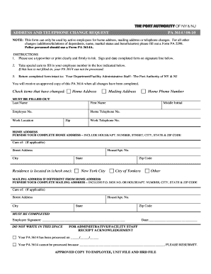 Address and Telephone Change Request Form PA 3614