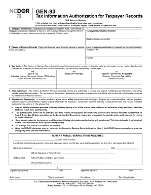 North Carolina Tax Information Authorization Form