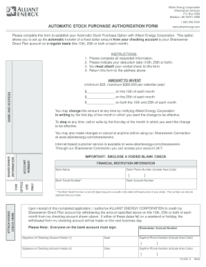 Alliant Energy Automatic Stock Purchase Authorization Form