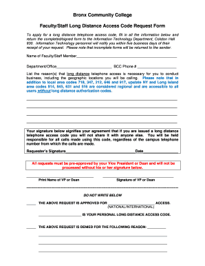 Fillable Online bcc cuny LONG DISTANCE ACCESS CODE REQUEST FORM MARCH ...