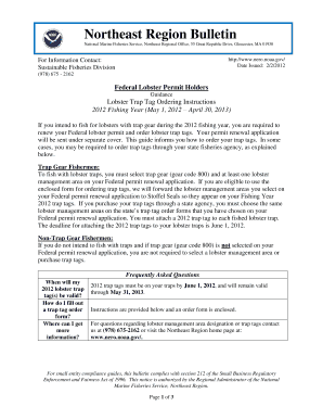 2012 Federal Lobster Trap Tag Order Form