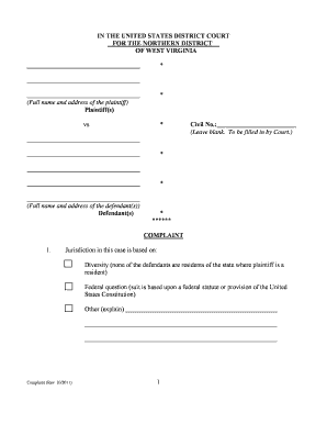 US Federal Court Complaint Form