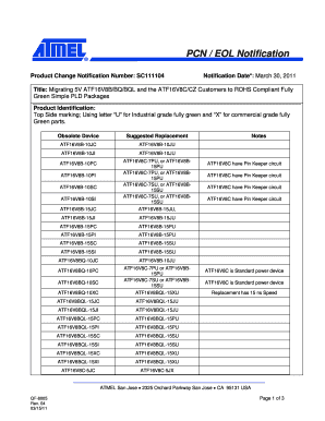 Product Change Notification ATF16V8B/BQ/BQL and ATF16V8C/CZ