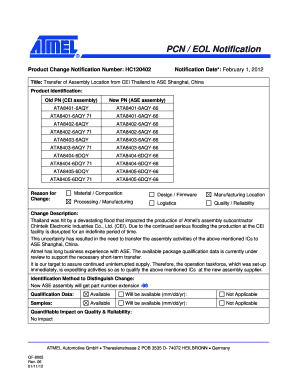 Product Change Notification Form