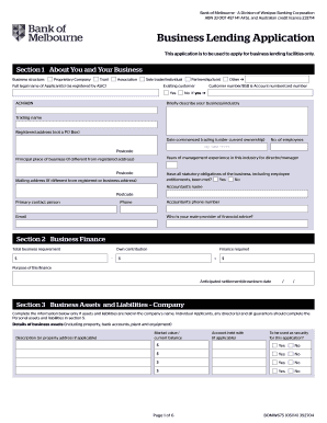 Bank of Melbourne Business Lending Application