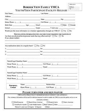 YMCA Youth Participant Facility Release