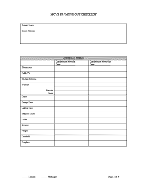 Move In Move Out Checklist