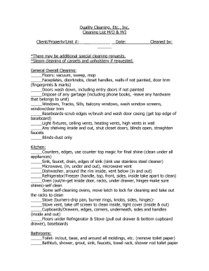 Cleaning Service Checklist