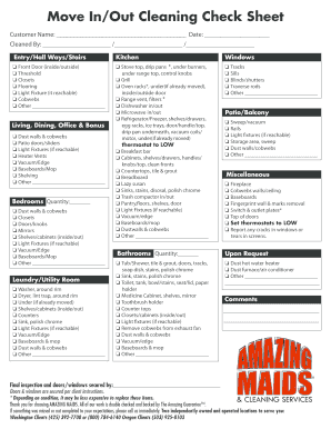 Move In/Out Cleaning Check Sheet