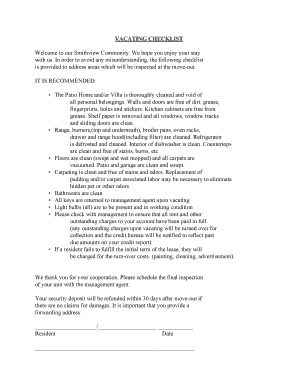 Smithview Community Vacating Checklist