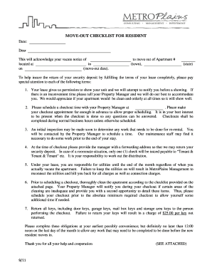 Move-Out Checklist for Resident