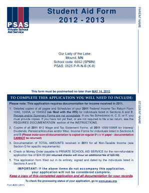 Student Aid Form 2012-2013