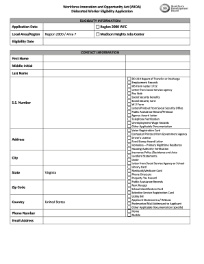 Workforce Innovation and Opportunity Act Dislocated Worker Eligibility Application