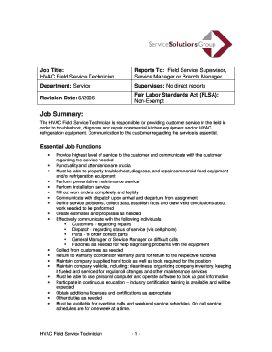 HVAC Field Service Technician Job Description