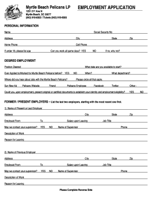 Myrtle Beach Pelicans Employment Application