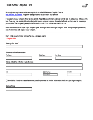 FINRA Investor Complaint Form
