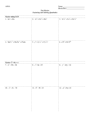 Quadratic Equations Test Review