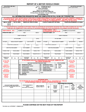 Vermont Motor Vehicle Crash Report