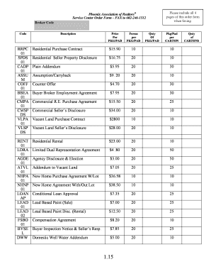 Phoenix Association of Realtors Service Center Order Form